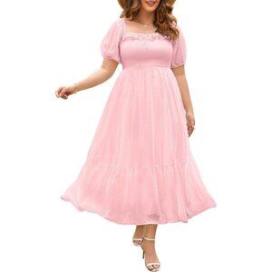 Plus Size Maternity Dress Swiss Dot Flow Maxi Pregnancy Wedding Guest